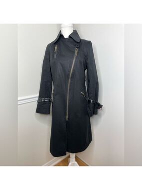 Mackage Asymmetrical Moto Trench Coat with Leather Trim M